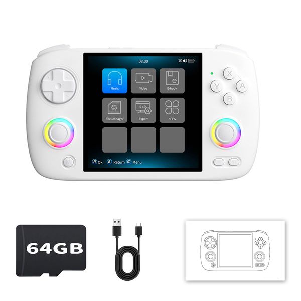 RG Cube XX Handheld Game Console RG Cube XX 3.95'' IPS Screen with 64G TF Card Supports 5G WiFi 4.2 Bluetooth Online Fighting,TV and HDMI Retro Emulator Linux System Games Consoles(White)