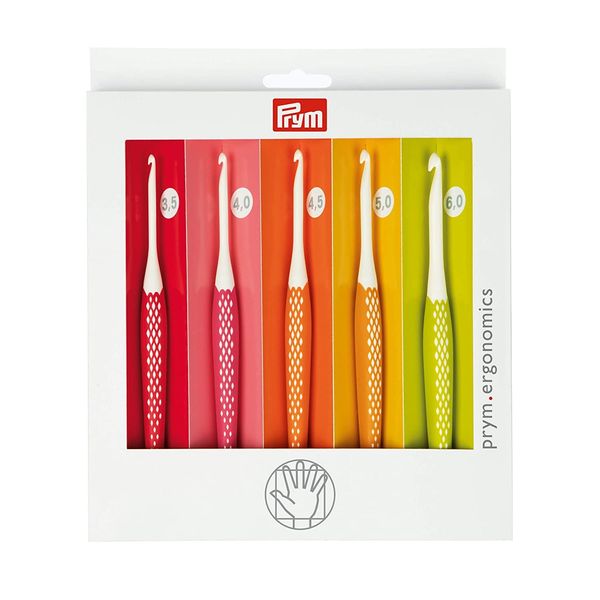 Prym Crochet Hook for Wool Ergonomics 3.50-6.00 mm x 1 Set, Multi, One Size