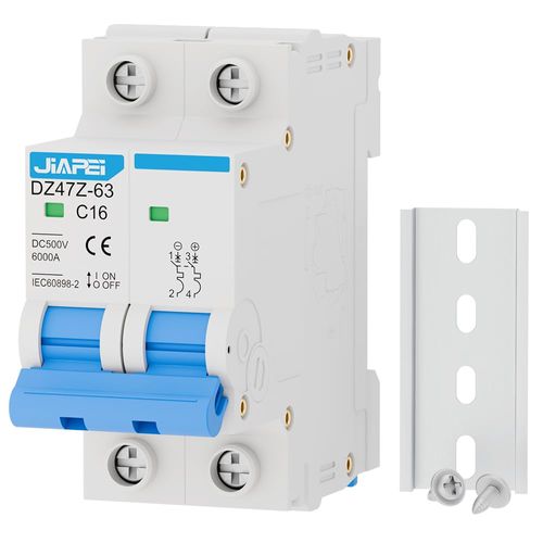 DC Miniature Circuit Breaker, 500V 2 Pole 16 Amp Isolator for Solar PV System, Thermal Magnetic Trip DIN Rail Mount, C16 DC Disconnect Switch