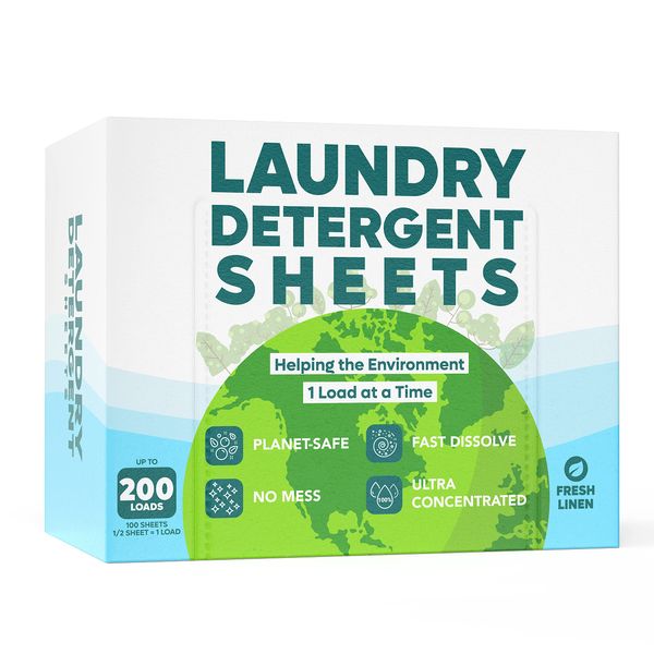 Eco Friendly Laundry Detergent Sheets (100 sheets 200 loads) Laundry Sheets - Plant based Free and Clear Laundry Strips for HE machine, travel, home clothes washing (Fresh Linen)