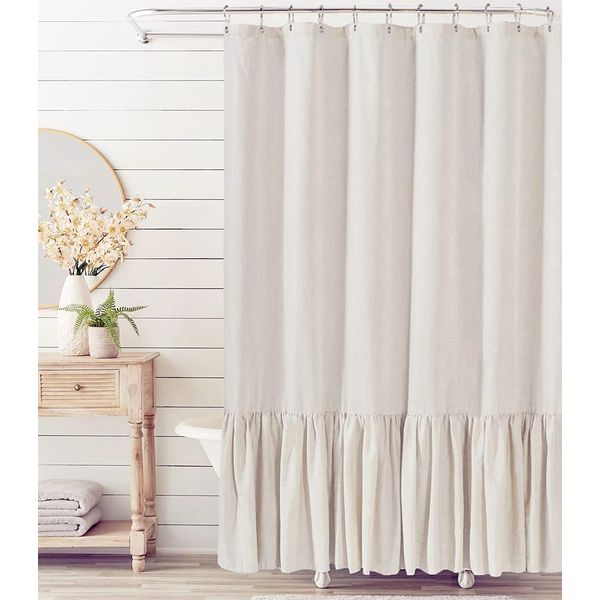 Felisa Farmhouse Shower Curtain with A Ruffle Hem, Linen Blend Shower Curtain for Bathroom,Natural,72"x72"