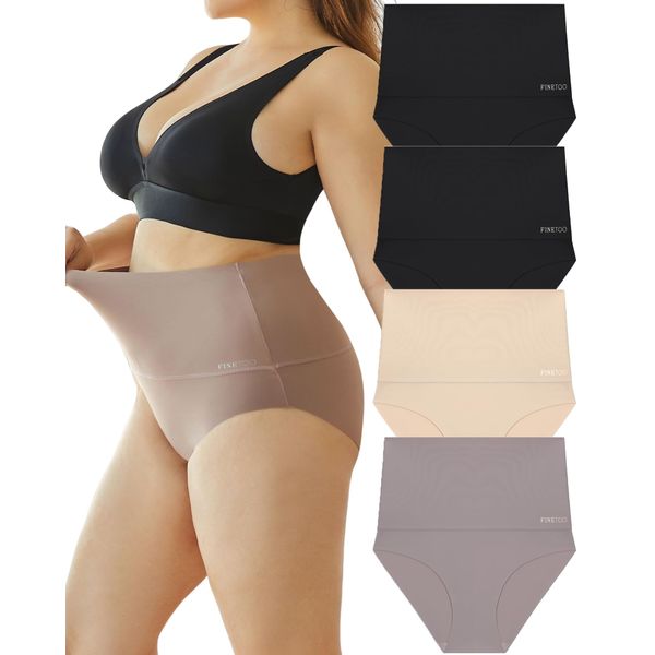 FINETOO Pack of 4 Tummy Control Underpants, Women's High Waist Briefs, Seamless Shapewear, High Waist Underwear, Women, Seamless Panties, Multipack, S-3XL, A-4er, S…