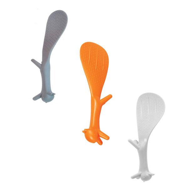 3 Piece Non-stick Rice Spoon Fashion Rice Cooker Dishes Filled Scoop Shovel Creative Household Kitchen Tools,Lovely Squirrel Shape Standing Spoon (Gray，White，Orange)