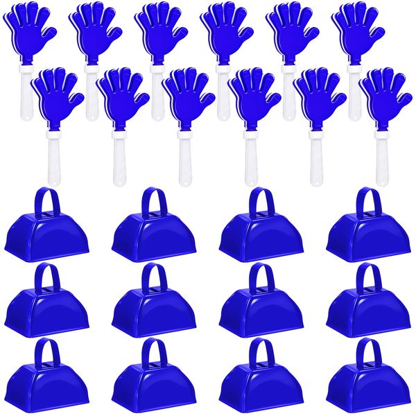 24 Pcs Metal Cowbells and Hand Clappers Cow Bells with Handle Cheering Clappers for Noisemakers Sports Events Party Favors Cheers Ball Dance Basketball Football Noise Makers (Blue)