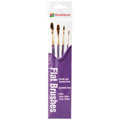 Humbrol Model Paint Brushes - AG4305 Brush Pack - Flat 3, 5, 7, 10 - 4 Pack Paint Brush Set for Art, Modelling Paint Brushes for Enamel & Acrylic Paints - Small Brushes for Painting Model Craft Kits