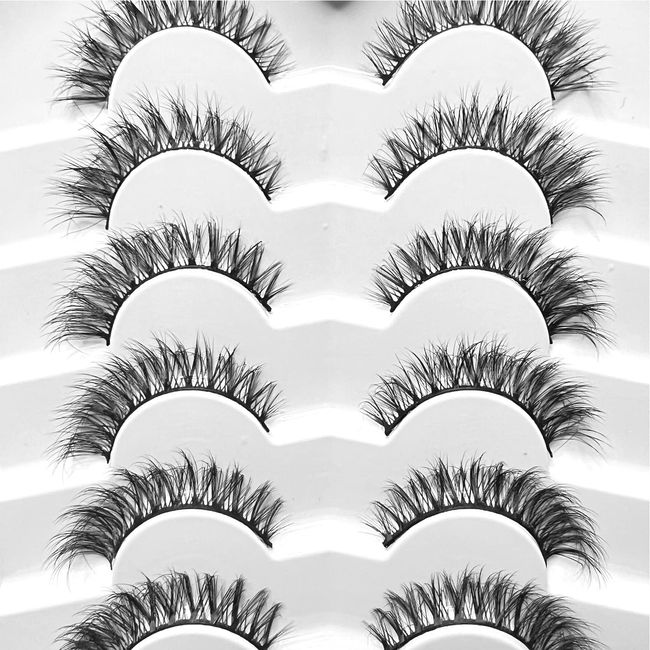 Girapanda False Eyelashes Cat Eye Lashes Natural 13mm Short Dramatic Fake Lashes Fluffy 3D Volume Faux Mink Lashes Wispy Style CHF|7 Pairs