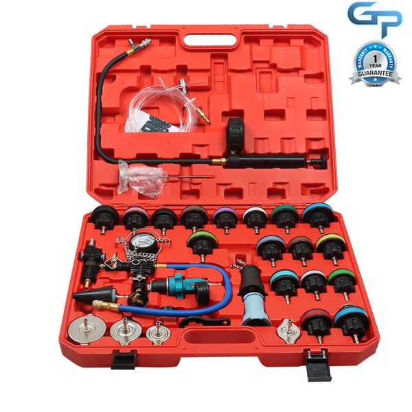 33Pcs Radiator Pump Pressure Leak Tester Detector Coolant System Test Tool Kit