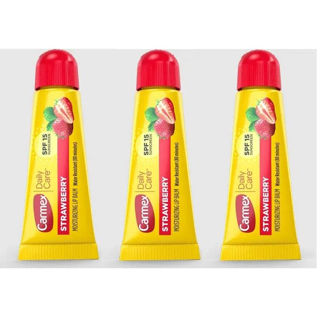 3 Tubes Carmex Daily Care Classic Lip Balm Strawberry Tube, 0.35 oz