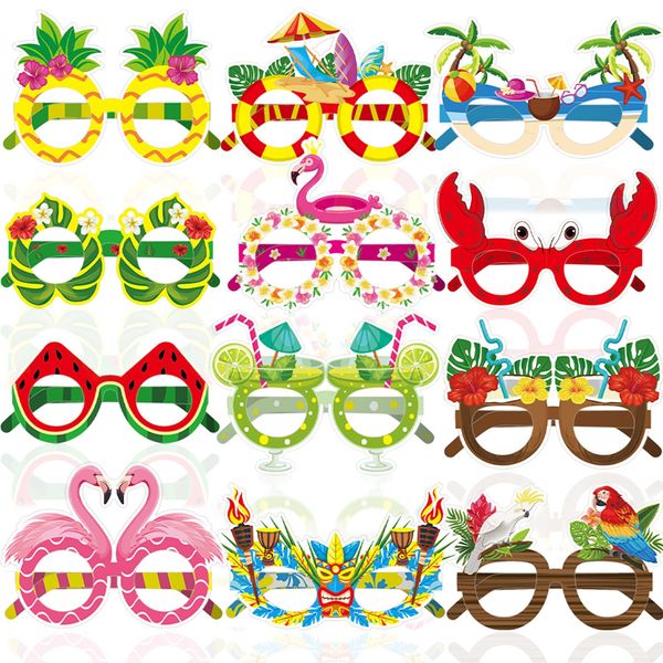 Qpout 24 Pack Luau Party Decorations Glasses Funny Hawaiian Paper Eyeglasses Tropical Fancy Dress Props Glasses Frame for Summer Beach Hawaii Holiday Party Themed Favors Supplies Decoration