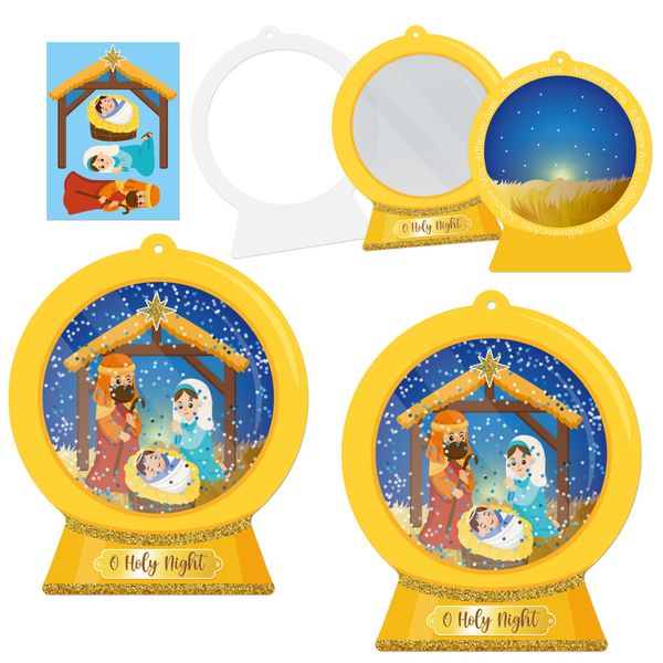 WATINC Christmas Nativity DIY Snow Globe Craft Kit, 12Pcs Jesus Birth Snowglobe Hanging Ornament with Glitter Sequins Sugar Papers, Xmas Holiday Religious Decor for Home School Classroom Party