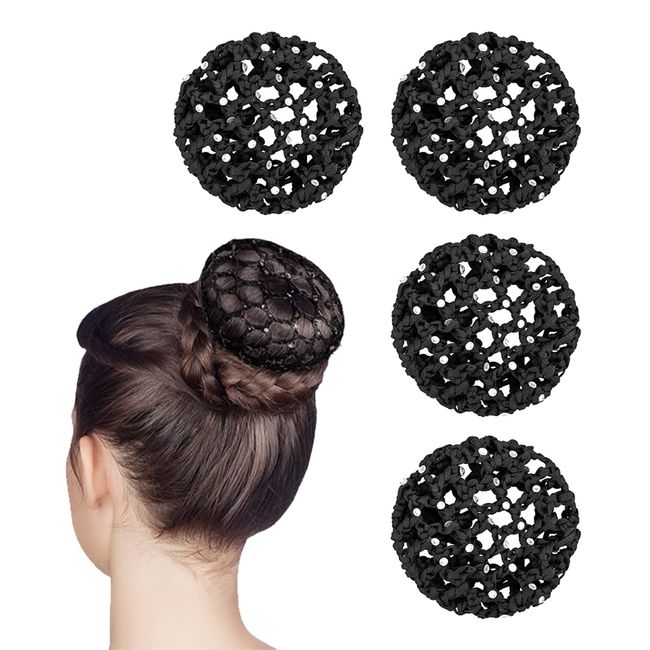 Net for Hair,Haarnetze Frisuren,Haarnetz 4 Stück,Hair Net,Haarnetze,Dutt Netz Haarnetz,Ballet Bun Net,Kristall Haarnetz,Ballet Hair Net,Dutt Ballett Mädchen,Dutt Glitzer,Duttnetze (Mit Strass)