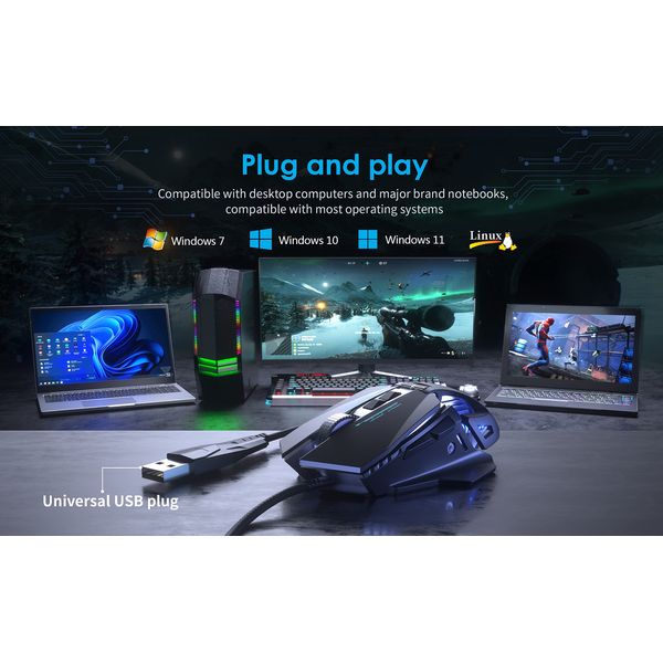 C300 Wired Gaming Mouse,Ergonomic Computer Mouse with Durable Clicks for PC, Computer, Laptop, Desktop, Chromebook, Notebook, Mac