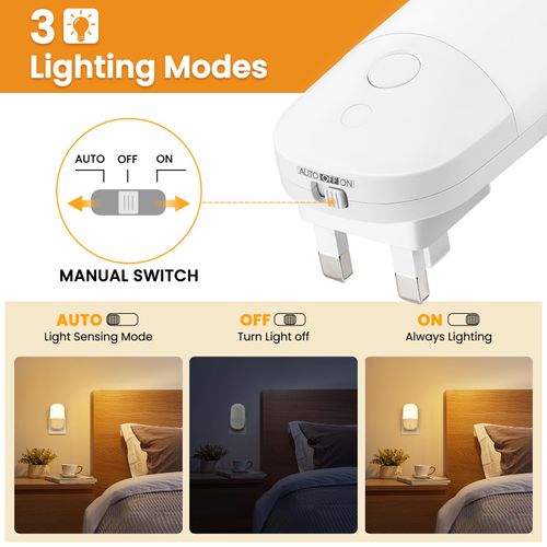 Night Light Plug in Wall, Plug in Night Light Dusk to Dawn Photocell Sensor with 3 Levels of Brightness, 2 Pack Dimmable Night Lights, Kids Night Light 2700K Warm White for Bedroom, Hallway, Nursery