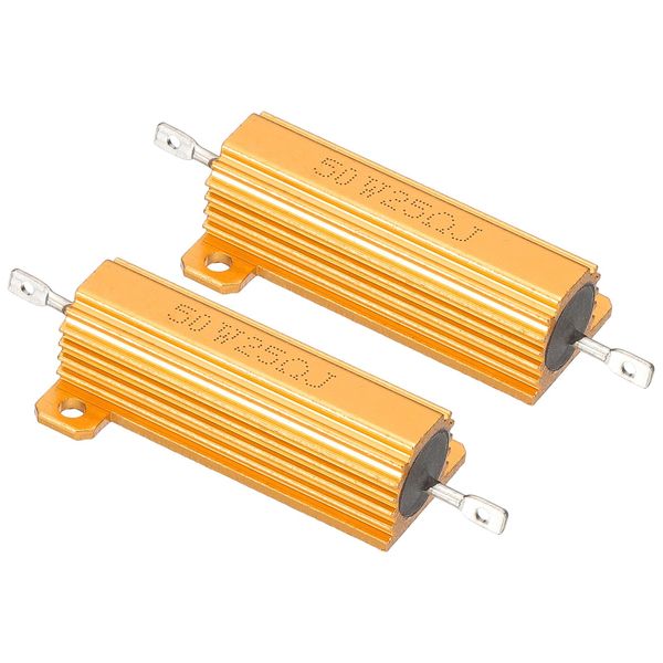 PATIKIL 50W 25 Ohm Aluminium Gehäuse Drahtwiderstand, 2 Stück Aluminiumgehäuse Widerstand Gehäuse Fall mit Schrauben Drahtgewickelte Widerstände Power Widerstand 5% Toleranz, Golden