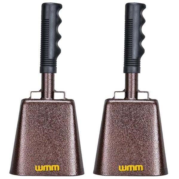 10 Inch Steel Cowbell with Handle Cheering Bell for Sports Events Large Solid School Bells & Chimes Percussion Musical Instruments Call Bell Alarm(Copper，2 Pack)