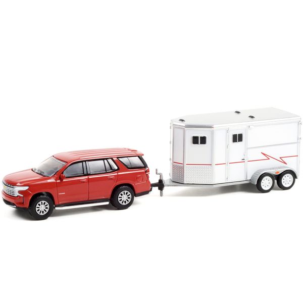 2021 Chevy Tahoe Cherry Red Pearl with White Horse Trailer Hitch & Tow Series 23 1/64 Diecast Model Car by Greenlight 32230C