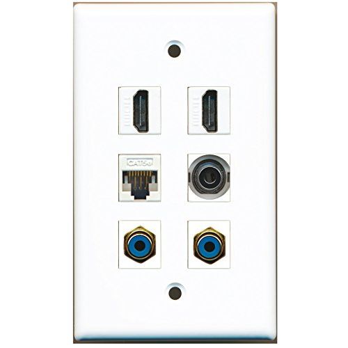 RiteAV - 2 HDMI 2 Port RCA Blue 1 Port 3.5mm 1 Port Cat5e Ethernet White Wall Plate
