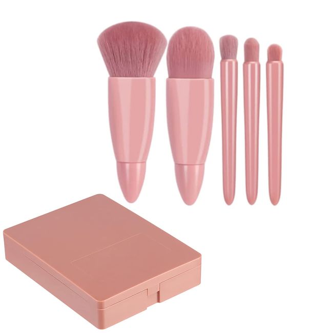 WANGCL Mini-Kosmetik-Pinsel mit Spiegelbox, Reise-Make-up-Pinsel, Puder, Foundation, Rouge, tragbar, 5 Stück