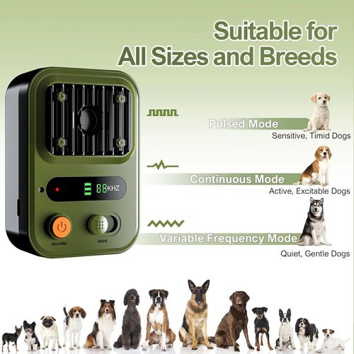 Anti-Barking Device for Dogs Color Screen Portable Outdoor High-Power Ultrasonic Electronic Dog Repeller - Effectively Prevents Dog Barking, Safe and Harmless, Easy to Carry [Green]