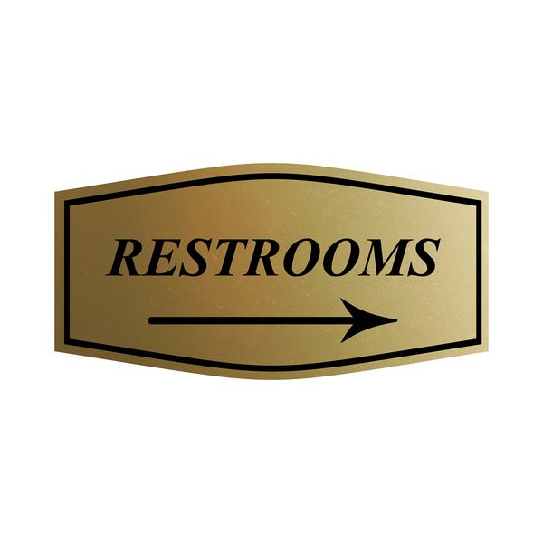 Fancy Restrooms Right Arrow Sign (Brushed Gold) - Large 1 Pack