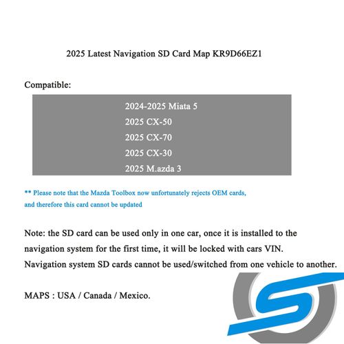 2025 Updated Navigation GPS SD Card Compatible with Miata 5 (2024-2025),CX50/CX70/CX30/3 (2025),Maps US Mexico Canada