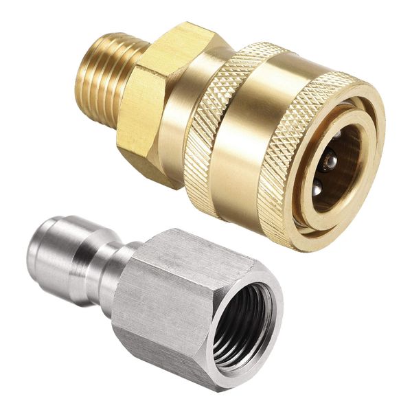 uxcell Garden Hose Brass Quick Connect Set Fittings, G1/4 Male & Female Thread, Water Hose Connector High Pressure Washer Adapter