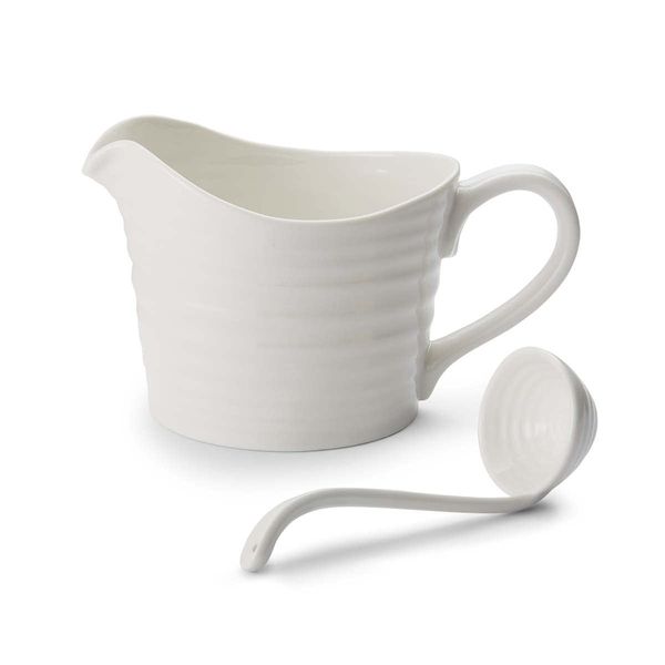 Portmeirion Sophie Conran White Mini Sauce Jug and Ladle Set | 16 Oz Sauce Jug for Gravy and Salad Dressings | Made from Fine Porcelain | Dishwasher Safe