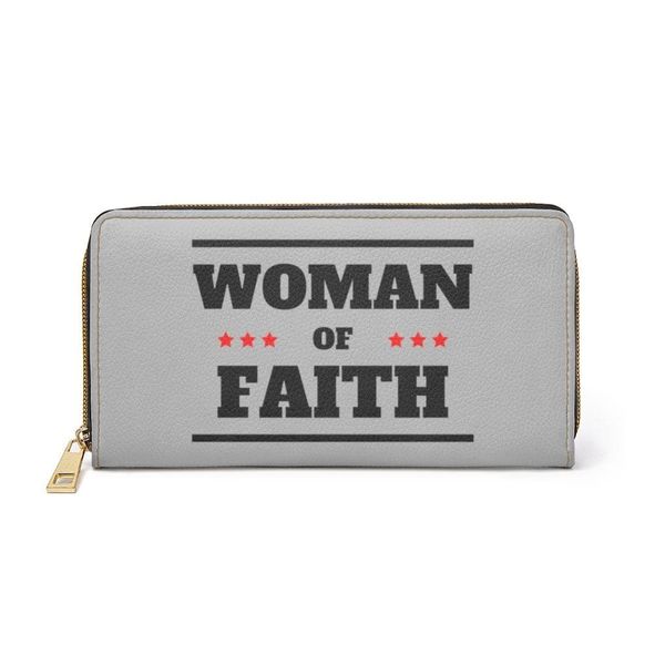 Womens Wallet, Zip Purse, Light Grey & Black Woman of Faith - One size