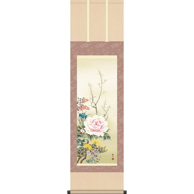 Wall Scroll Wall Scroll All Year Round Spring Summer Autumn Winter Four Seasons Flower Mountain Village Kanpo [Shakusanri, Slightly Small] Approx. Width 17.5 inches (44.5 cm) x Height 64.4 inches (164