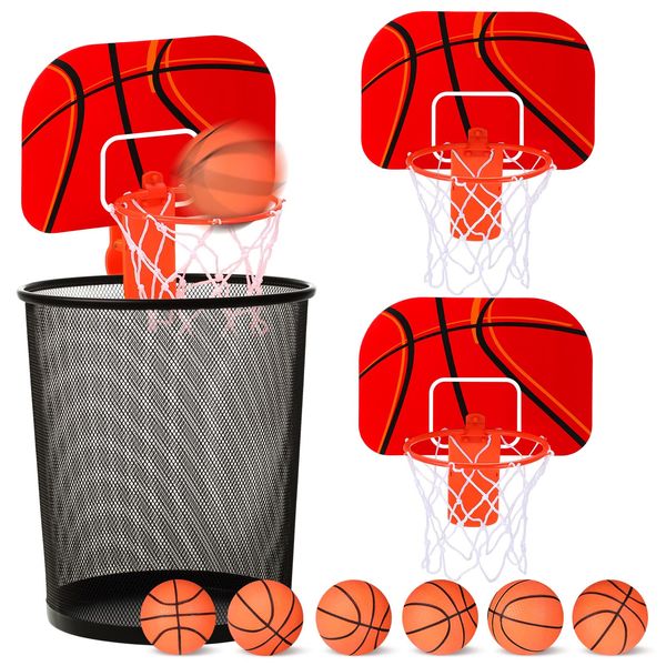 Honoson 3 Sets Indoor Trash Can Basketball Game Set Includes 3 Mini Clip on Basketball Hoop with Backboard 6 Inflatable Ball 3 Pump Kid Adult Office Decompression Toy Birthday Gift