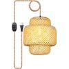Bamboo Lantern Pendant Light Rattan Hanging Lamp Rustic Wicker Chandelier US