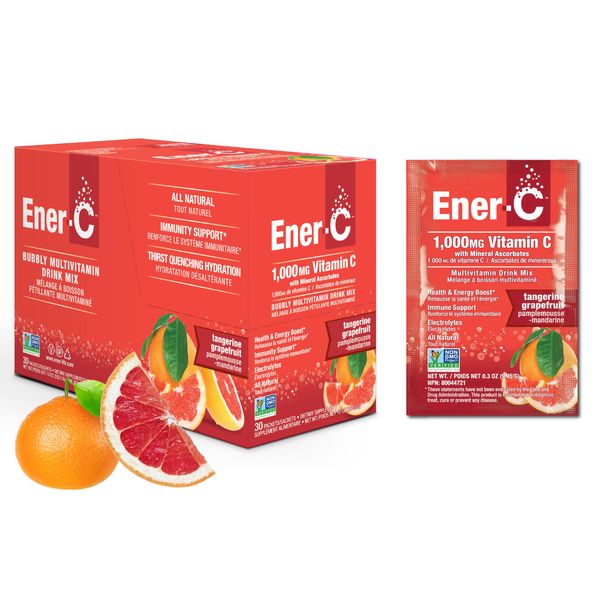 Ener-C Tangerine Grapefruit Multivitamin Drink Mix Powder Vitamin C 1000mg & Electrolytes - Real Fruit Juice Natural Energy & Immune Support for Women & Men - Non-GMO Vegan & Gluten Free - 30 Count