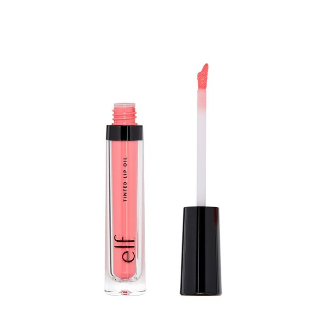 e.l.f. Cosmetics Tinted Lip Oil, Long Lasting & Sheer Coverage, Non-Sticky, Hydrates, Adds Shine, Infused with Jojoba, Apricot & Vitamin E, Coral Kiss, 0.1 Oz