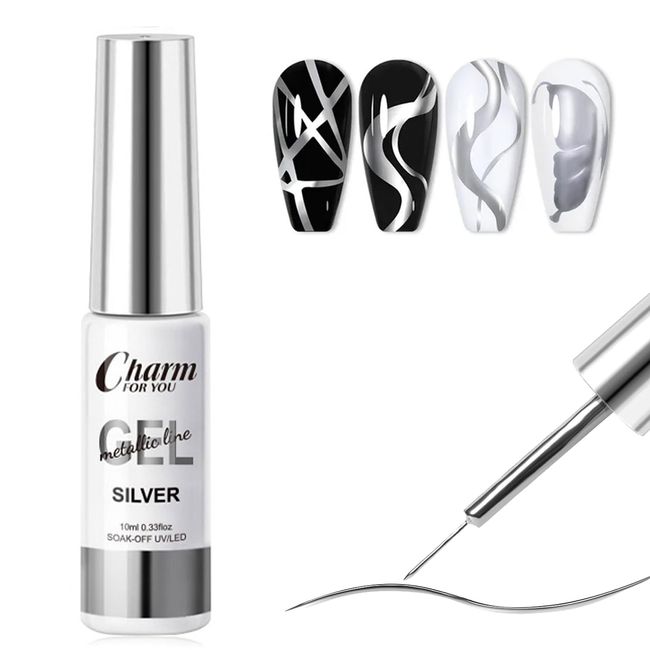 Gel Nail Polish Liner - Silver Chrome Nail Gel Polish - Metallic Painting Nail Gel Swirl Nail Art Gel - Classic Silver Gel Art Paint for Thin French Line - Nail Art Brush Soak off UV Lamp Manicure