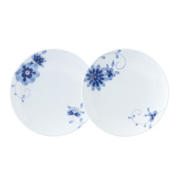 Narumi 97230-21998 Milano Duo Plate Set, 8.3 inches (21 cm), Blue, Plum Blossom, Chintz, Wedding Gift, Microwave Warm, Dishwasher Safe, Gift Box Included