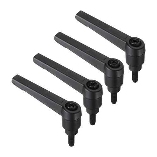uxcell 4pcs Clamping Lever Handles, M5 x 16mm Black Oxide Carbon Steel Threaded Male Stud, Adjustable Handles Locking Quick Release Ratchet Push Button Bolt Knobs, Black
