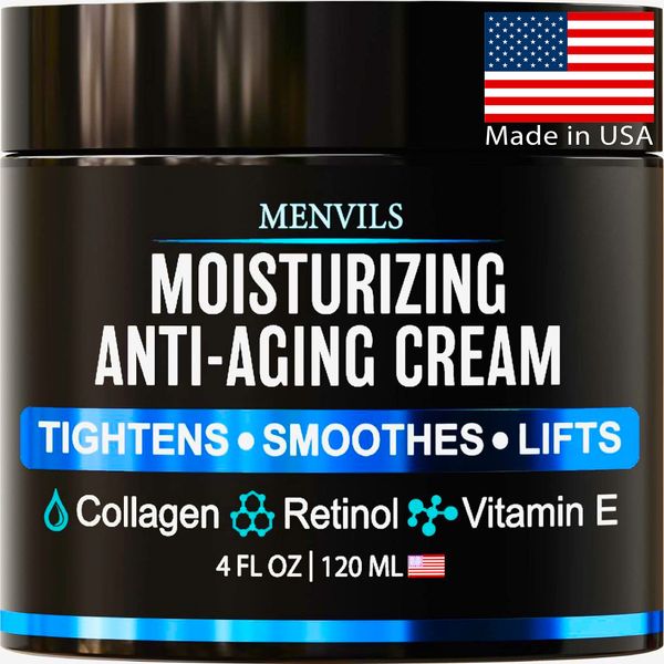 Mens Face Moisturizer Cream - Anti Aging Cream for Men with Collagen, Retinol, Vitamins E, Jojoba Oil - Mens Face Lotion - Mens Skin Care - Facial Eye Wrinkle Cream - Day & Night - Made in USA, 4 oz