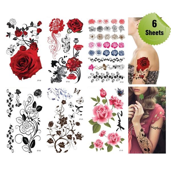 Supperb® Mix Flower Temporary Tattoos / 6-pack multi-colored
