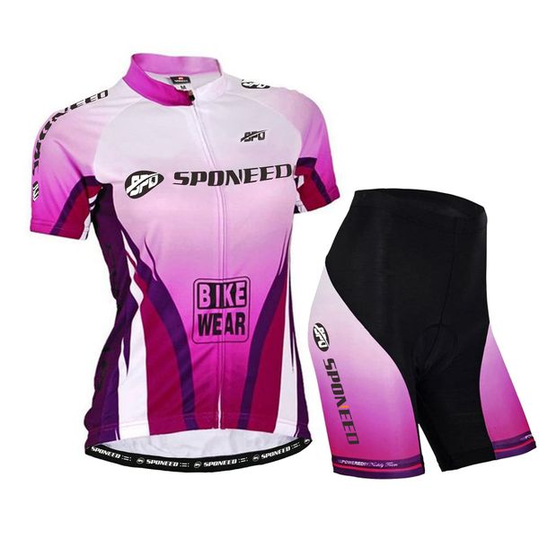 sponeed Women's Road Cycling Jersey Compression Short Pants Padding US L Purple Multi