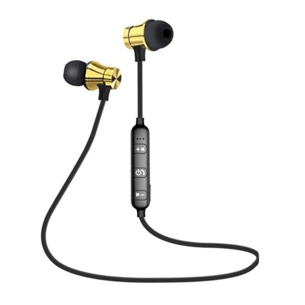 Wireless Bluetooth Headphones and Earphones with Neckband Design, In-Ear Bluetooth Earbuds including Microphone for Enhanced Bass, Ideal for Gym, Running, and Outdoor Sports Workouts (Gold)