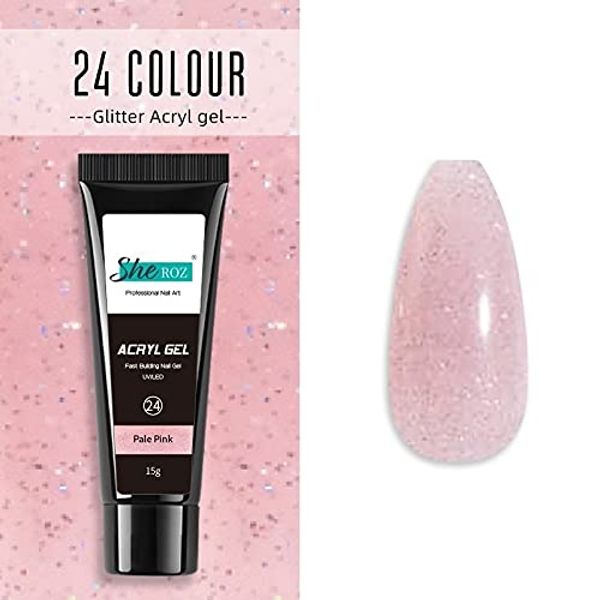 Builder Gel Jelly Crystal Nail Art Glue Quick Extension ACRYL GEL 24 Colours - (24 - Pale Pink)