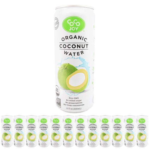 CoCo Joy All Organic Coconut Water, Natural and Fresh, Nutrient-Rich Coconut-Water Drink with Electrolytes, Potassium, and Other Nutrients, 11 Fl Oz (Pack of 12)