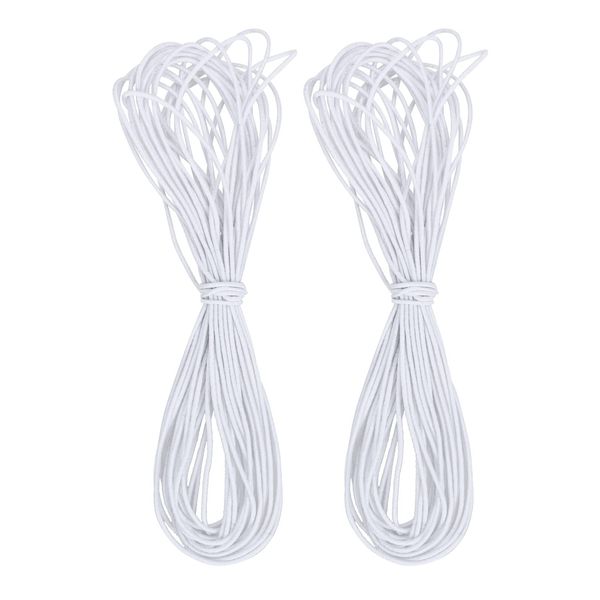 AKHTART 2Pcs White Elastic Cord, 1mm Round Hat Elastic, 10 Meter Bungee Cord, Elastic String, Stretchy Cord for Craft/Jewellery Stringing/Masks/Party Hats/Sewing Accessories/Hairbands (1mmECW)