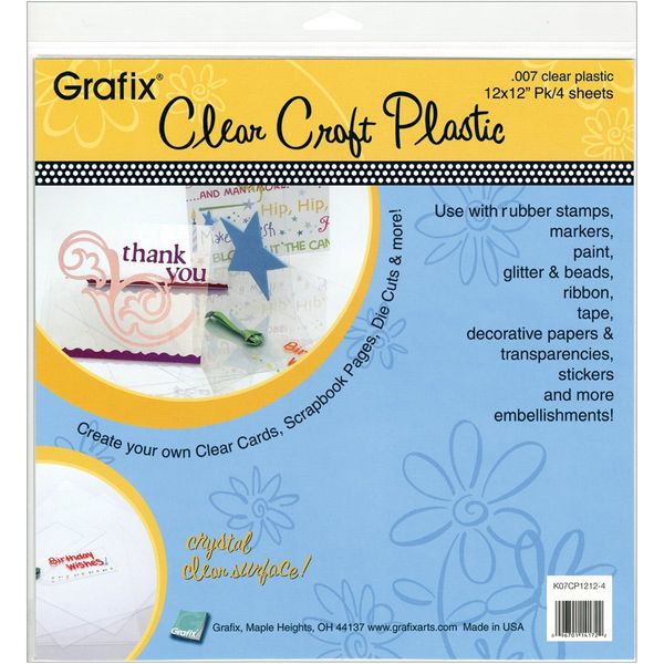 Grafix Ultra Clear .007 Plastic, Durable and Archival Film, Perfect for DIY Crafts, Stencils, Journals, Cards, 3D Embellishments, and More, 12" x 12", 4 Pack