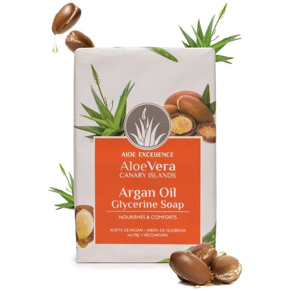 ALOE EXCELLENCE – Glycerinseife aus Aloe Vera mit Arganöl | 100% Natürlich, Ohne Schadstoffe | Handseife zur Pflege, Beruhigung und Schutz der Haut | In Stückform, 100 g