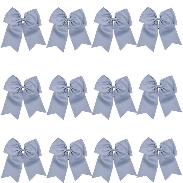 8 Inch Cheerleader Bows Ponytail Holder Solid Color Cheerleading Bows Hair Tie (Gray)