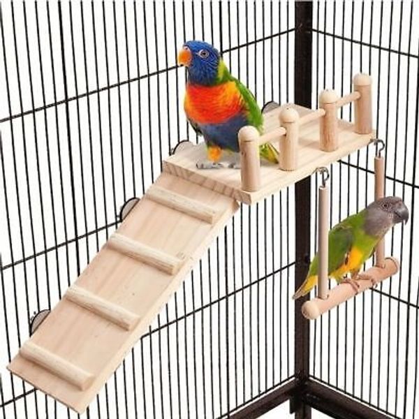 Bird Perches Platform Swing Climbing Ladder Parrot Cage Accessories Wooden Toys