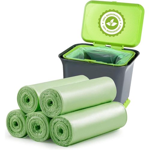 Biodegradable Trash Bags 100 Counts, 20L Bin Liner Recycle 4-6 Gallon Garbage Bag, Thick Degradable Rubbish Bag Compostable For Food/Household/Garden Waste in Kitchen,Office,Home,pet…