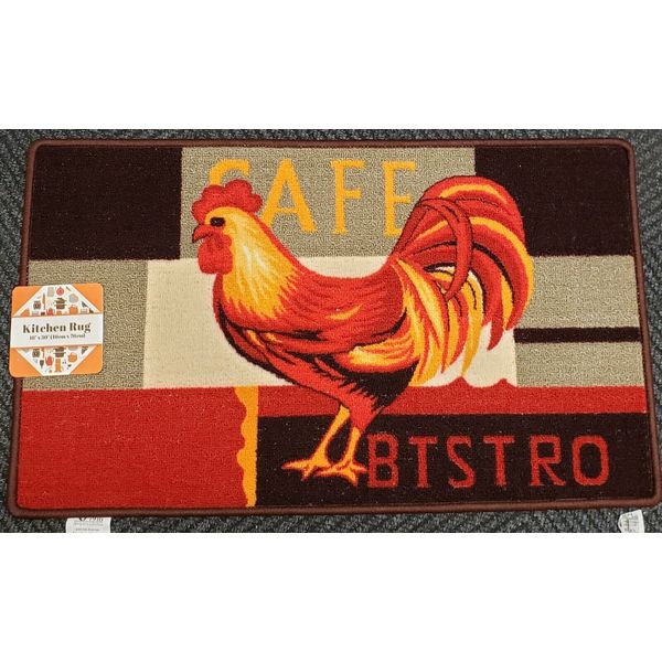 PRINTED KITCHEN RUG (nonskid back) (18" x 30"), ROOSTER, CAFE BISTRO #2, rec, RT