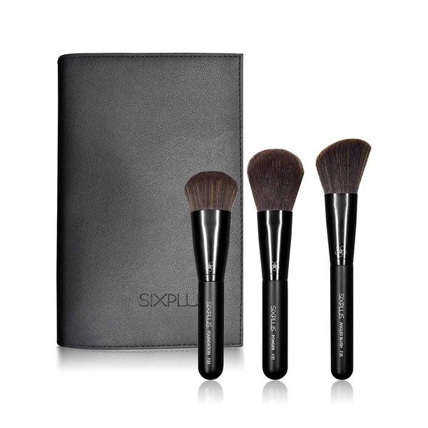 SIXPLUS Face Brushes, Set of 3, Foundation Brush, Cheek Brush, Powder Brush, Dawn Series (Black)